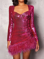 Feather Long-Sleeve Dress
