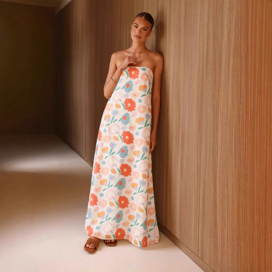 Summer Digital Printing Tube Top A Swing For Dress