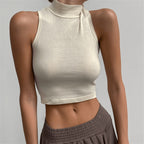 Women’s Black Ribbed Mock Neck Two Piece Crop Set