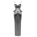 Women's Sleeveless Sequin Strappy Dress Backless Lace Up Sheath Skirt Sets