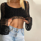 Women's Sweater Solid Color Round Neck Long Sleeve Knitted Blouse