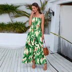 Women's Tropical Print Spaghetti Strap Midi Dress