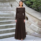 Women's 's Off-Shoulder Ruched Long-Sleeve Maxi Dress