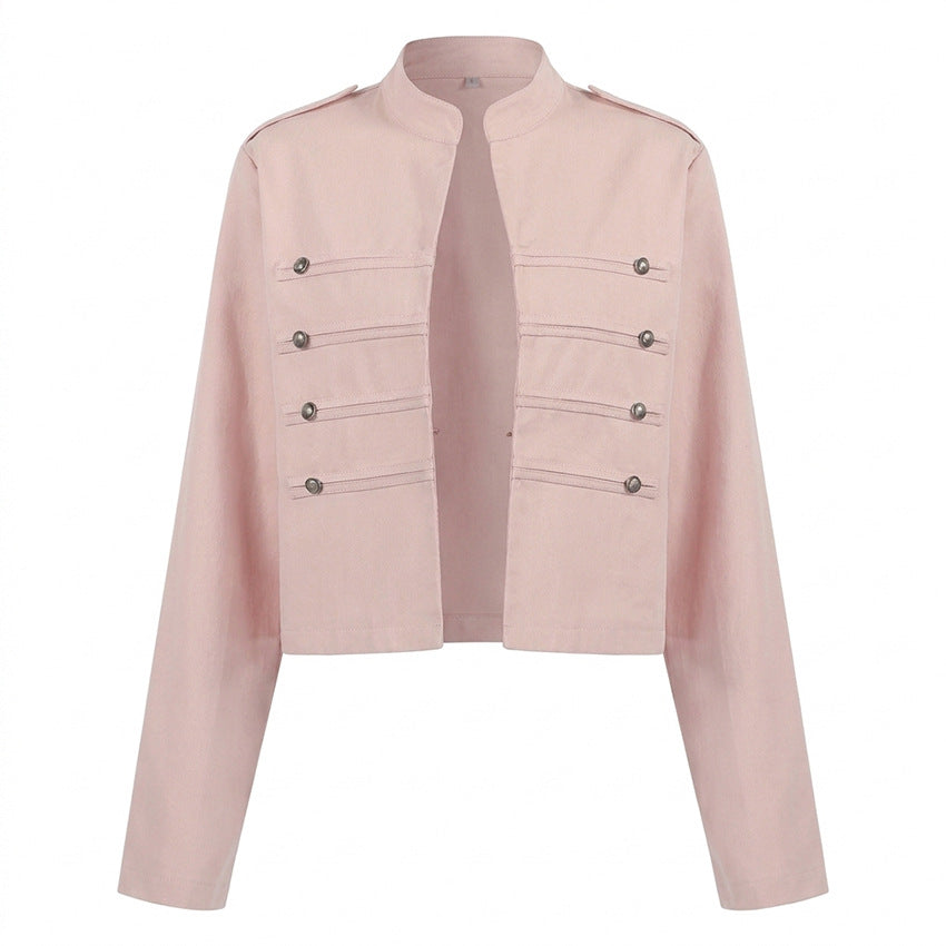 Pink Denim Jacket with Metal Buckles