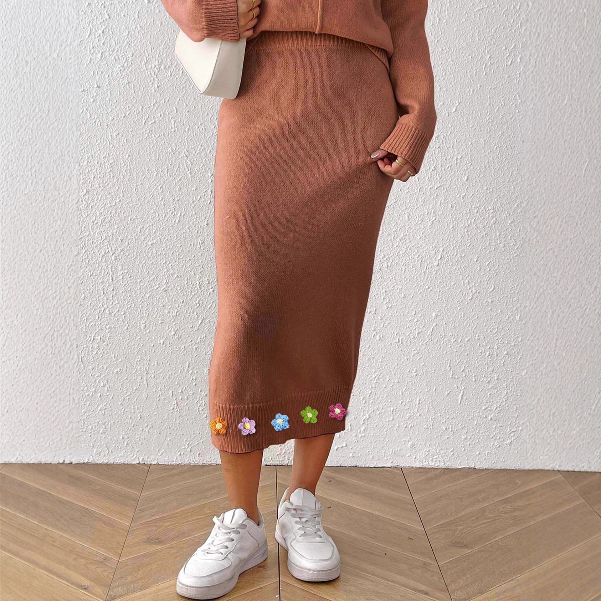 Fall Winter Skirt Women Clothing Three Dimensional Crochet Decorative Hip Skirt Skirt Woolen Skirt