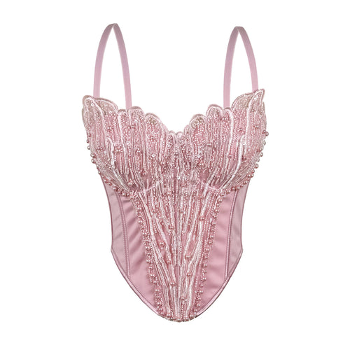 Arrival Handmade Floral Pearl Suspender Vest Sexy Backless Tube Top Outer Wear Boning Corset Corset Body Shaping