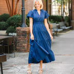 Women's High-Collar Puff-Sleeve Maxi Dress