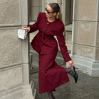 Women's Red Long-Sleeve Split Skirt Suit Two-Piece Set