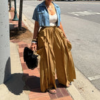 Ladies Casual Wide Leg Pants Stitching Lace Overalls Pocket Loose Trousers
