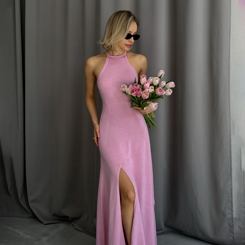 Halter Split Basic Woolen Dress