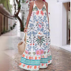 Strappy Print Holiday Loose Dress