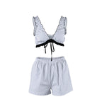 Home Wear Pure Cotton Camisole Top Shorts Striped Two Piece