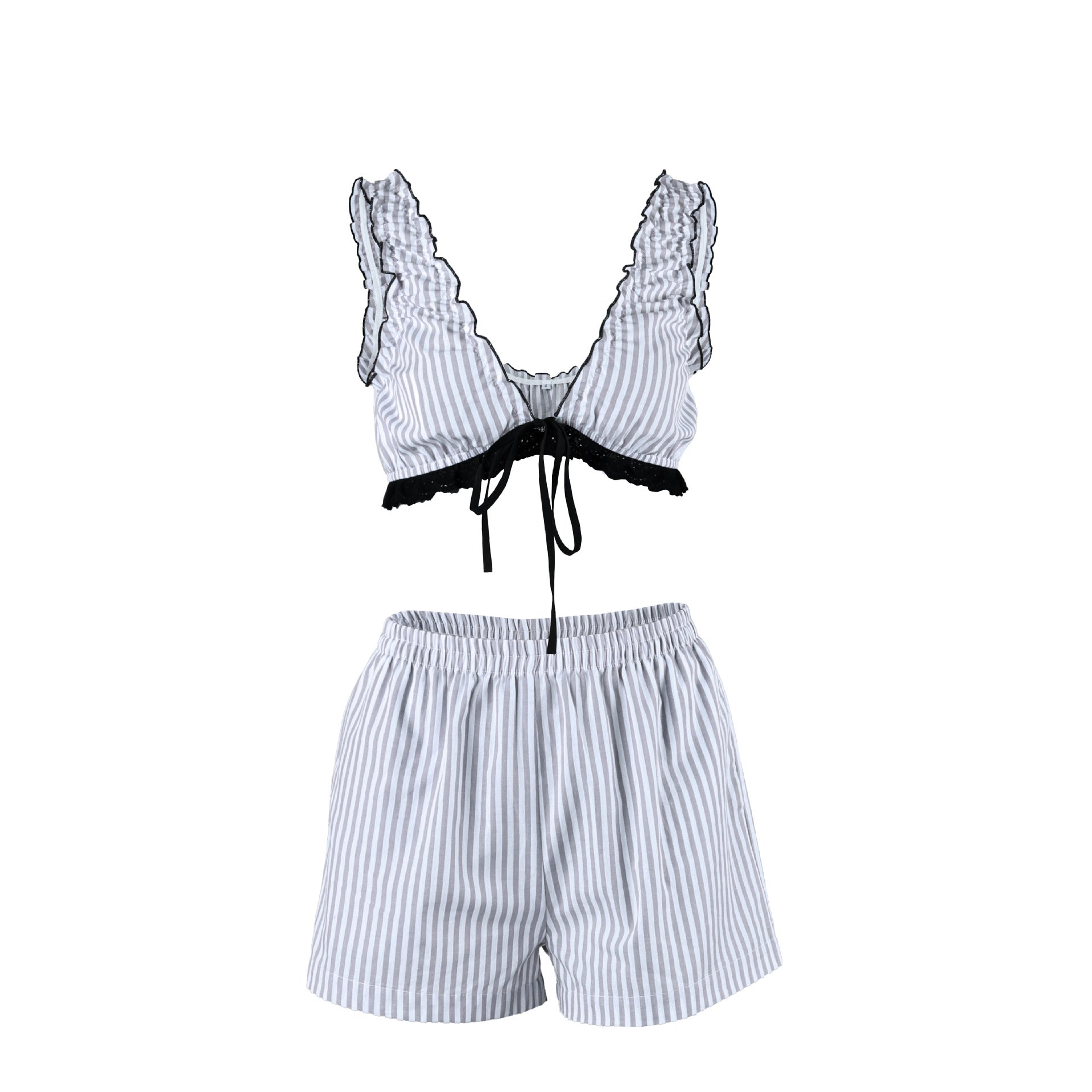 Home Wear Pure Cotton Camisole Top Shorts Striped Two Piece