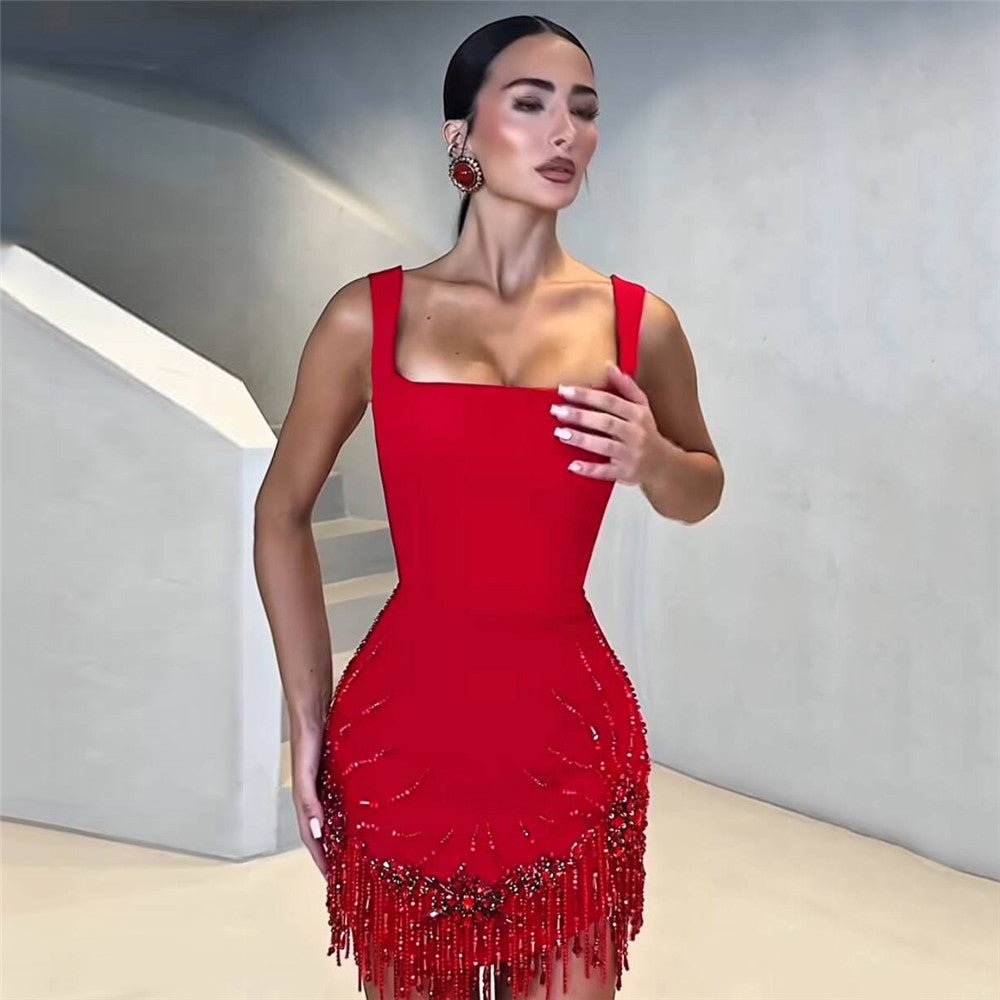 Rhinestone Fringe Bodycon Mini Dress