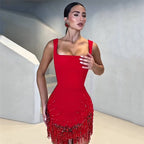Rhinestone Fringe Bodycon Mini Dress