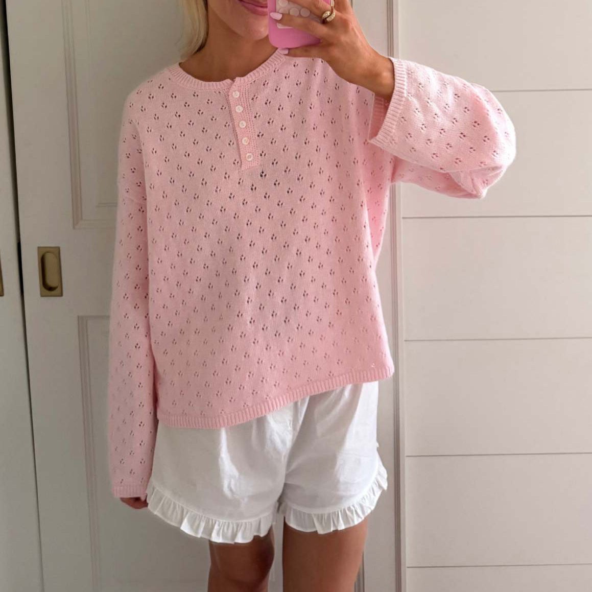Women's Crochet Openwork Crew-Neck Sweater