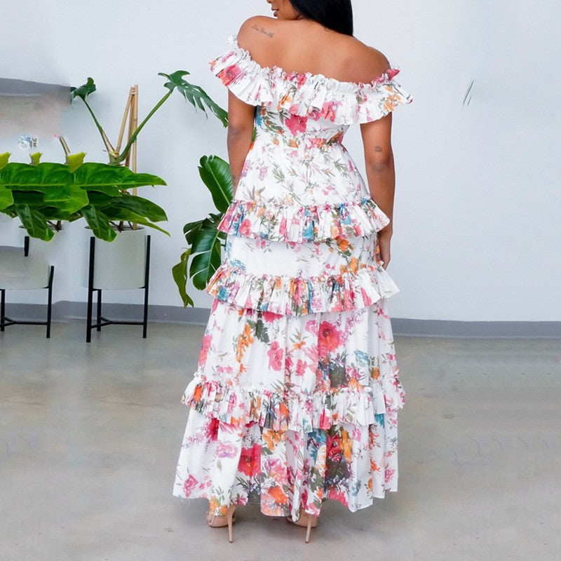 Floral Off-Shoulder Ruffled Tiered Maxi Dress