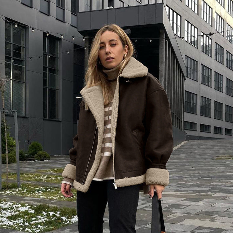Suede Lambswool Short Coat