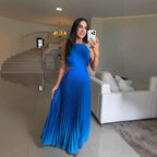 Women's Elegant Halter Pleated Gradient Color Maxi Dress