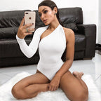 Backless Halter Long Sleeve Bodysuit