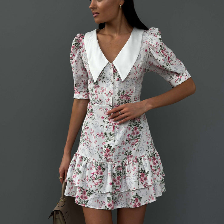 Floral Collared Ruffle A-Line Mini Dress