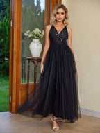 Women's Sequined Backless Cross-Strap Dress