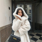 Women's Long Hooded Faux-Fur Coat