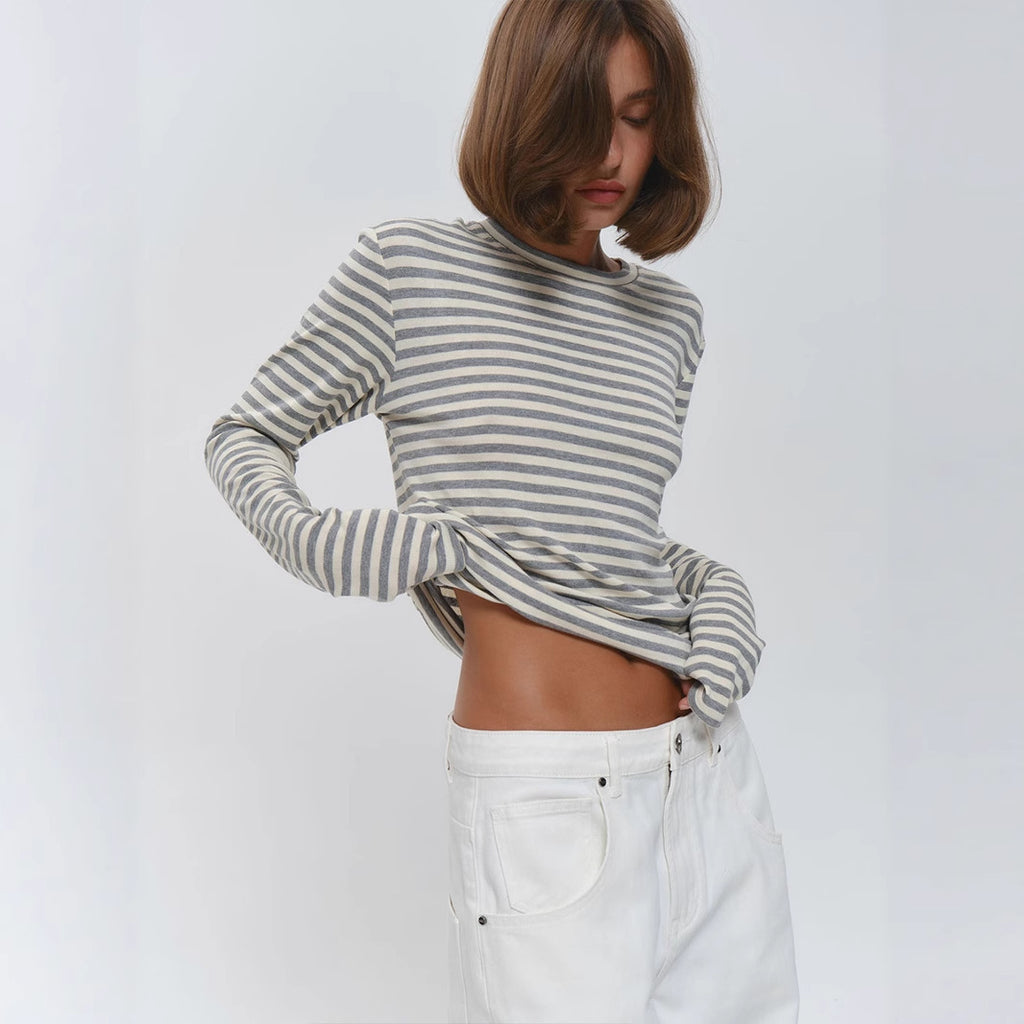 Women’s Striped Cotton Long Sleeve Crew Neck Top