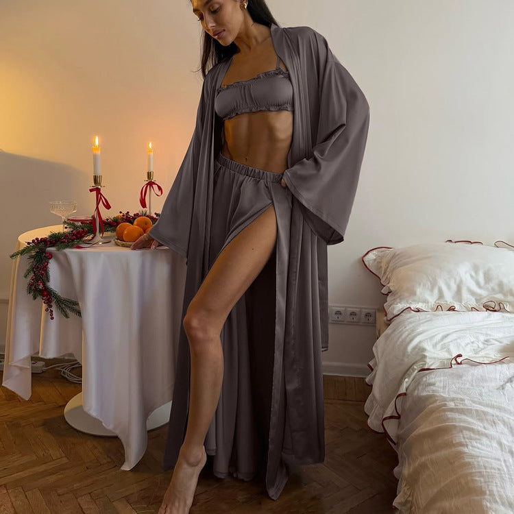 Long Sleeved Cardigan Robe Vest Split Trousers