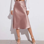 Women's High Waist Satin Midi Skirt
