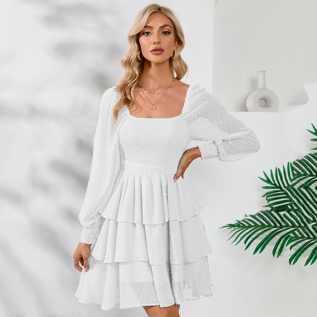 Double Sided Wear Vacation Tiered Dress Casual