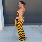 Women's Yellow Striped Halter Dress