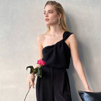 's Vest Oblique Shoulder Satin Base Fashion Klein Blue Top Can