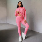 Autumn Winter Sweater Casual Hooded Plush Slim Fit Two Piece Sets