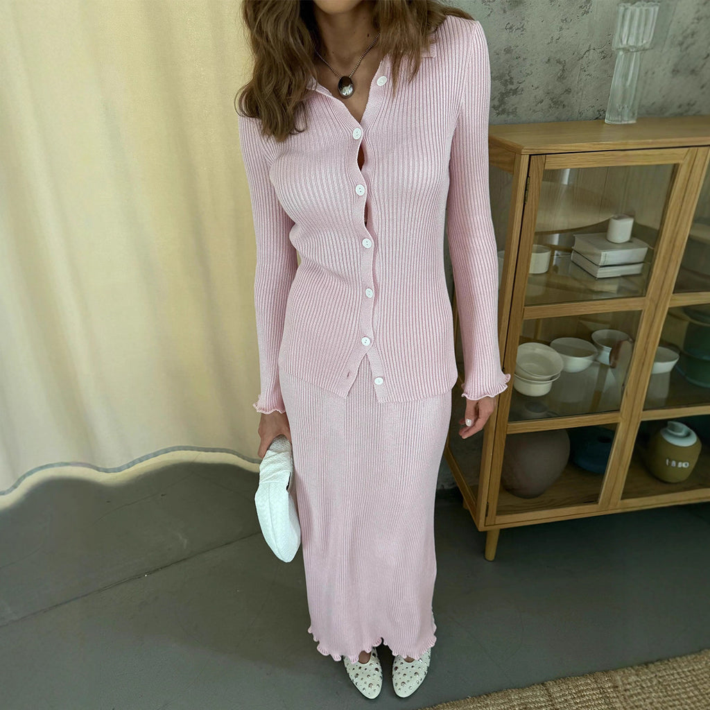 Women's Knit Long-Sleeve Skirt Suit Two-Piece Set