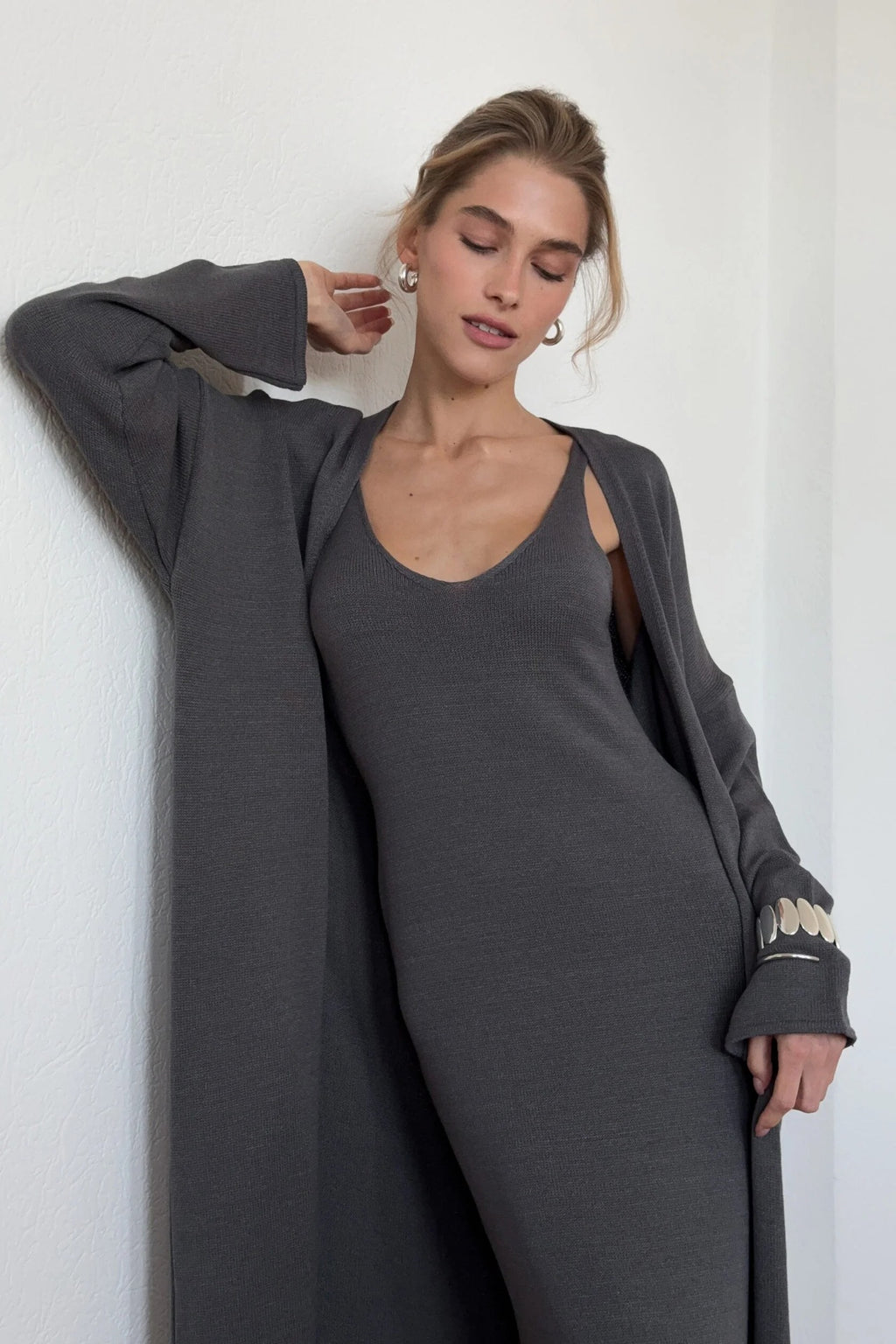 Dark Gray Cotton Two-Piece Set