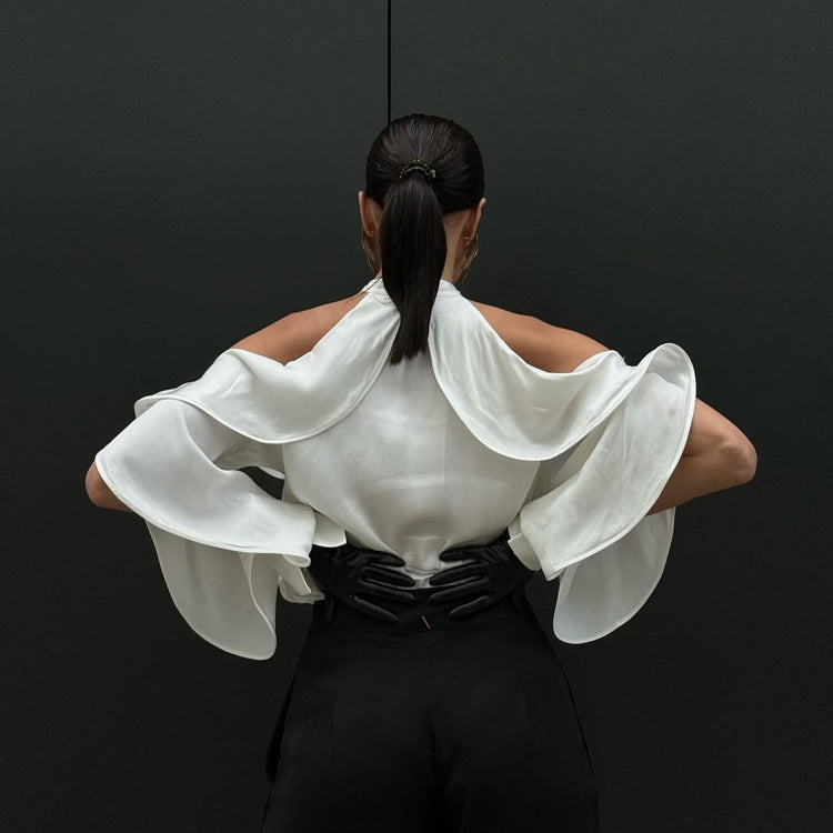 Halter Top Ruffled round Neck off the