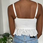 's Solid Color Sling Top Pleated Drawstring Lace Irregular