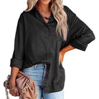 Women's Shirt Autumn Comfort Satin Gravel Pattern Long Sleeve Loose Women Top