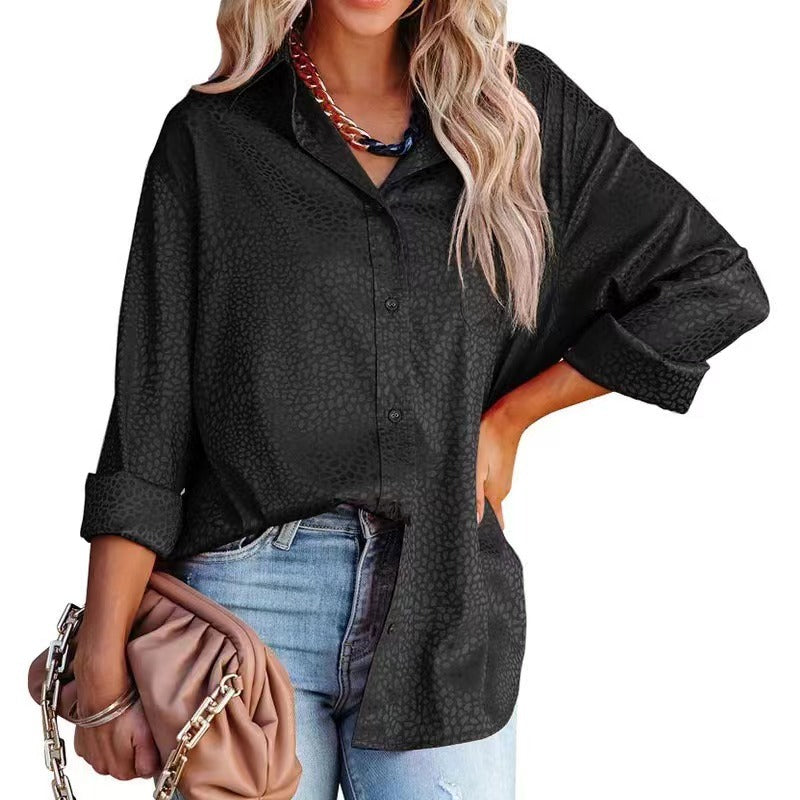 Women's Shirt Autumn Comfort Satin Gravel Pattern Long Sleeve Loose Women Top