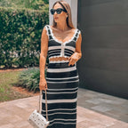 Women's Striped Casual Vest and Skirt Two-Piece Set