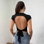 Women’s Black Lace Up Backless Crop Top