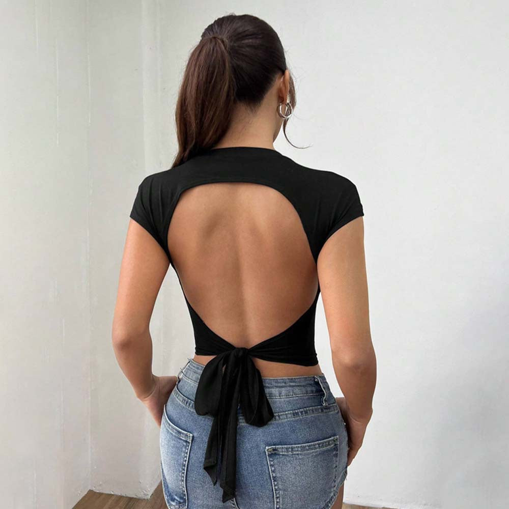 Women’s Black Lace Up Backless Crop Top