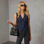 Sleeveless V Neck Denim Vest