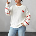 Plus Size Autumn Winter Contrast Color Love Jacquard Embroidery Women Clothes Casual Pullover Sweater