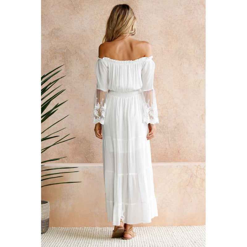 Off-Shoulder Lace Patchwork Maxi Dress