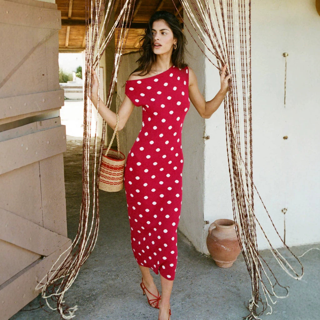 Women's Polka-Dot Asymmetric Dress