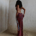 Printed Backless Spaghetti Straps Split Dress