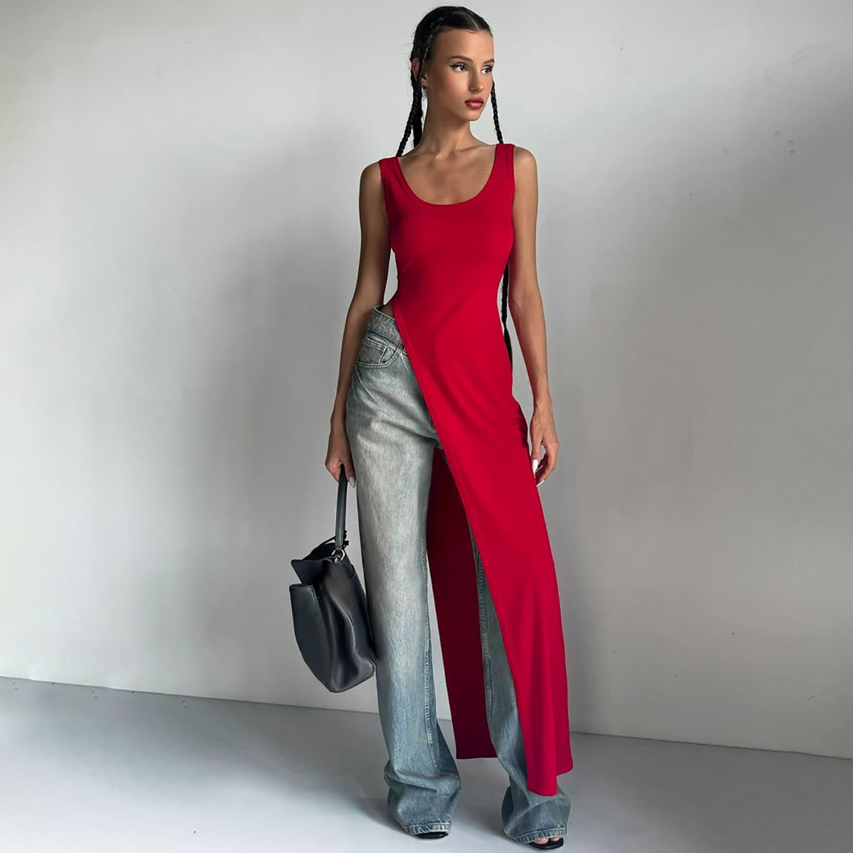 Women's Summer Street Shooting Personality Slim Fit Split Shoulder Strap Dress