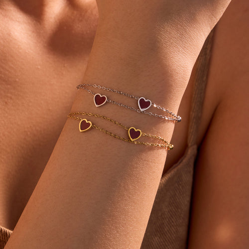 Golden Double Layer Peach Heart Twin Minority Bracelet